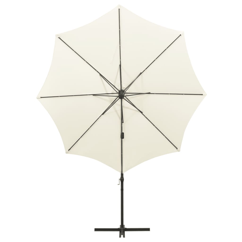 Vidaxl flytende parasol med stolpe og LED-belysning 300 cm sandfarget