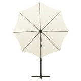 Vidaxl flytende parasol med stolpe og LED-belysning 300 cm sandfarget