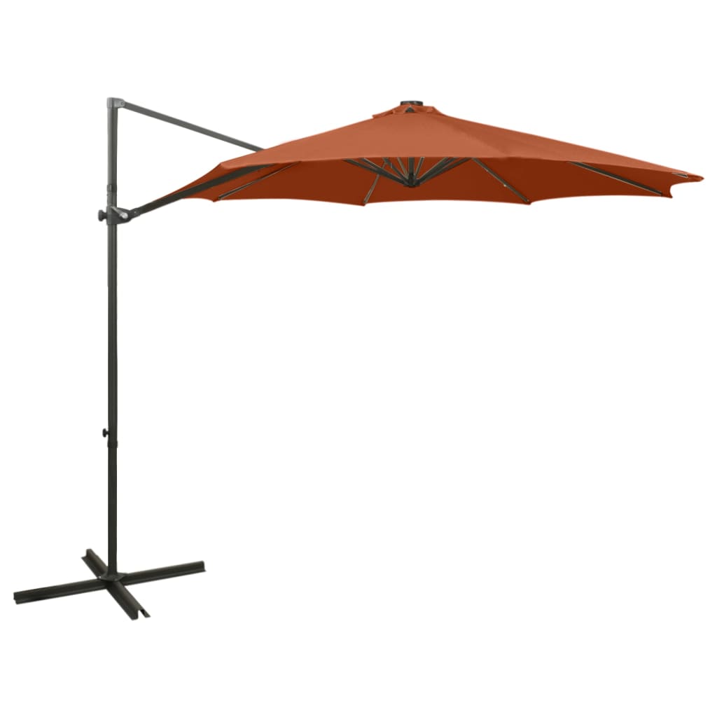 Vidaxl flytende parasol med stolpe og LED -belysning 300 cm terrakotta farge