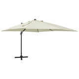 Vidaxl flytende parasol med stolpe og LED-belysning 300 cm sandfarget