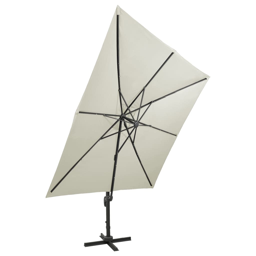 Vidaxl flytende parasol med stolpe og LED-belysning 300 cm sandfarget