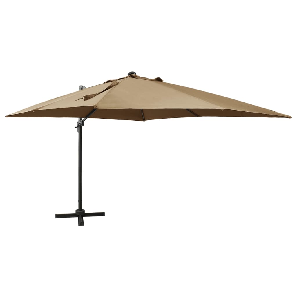 Vidaxl flytende parasol med stolpe og LED -belysning 300 cm taupe