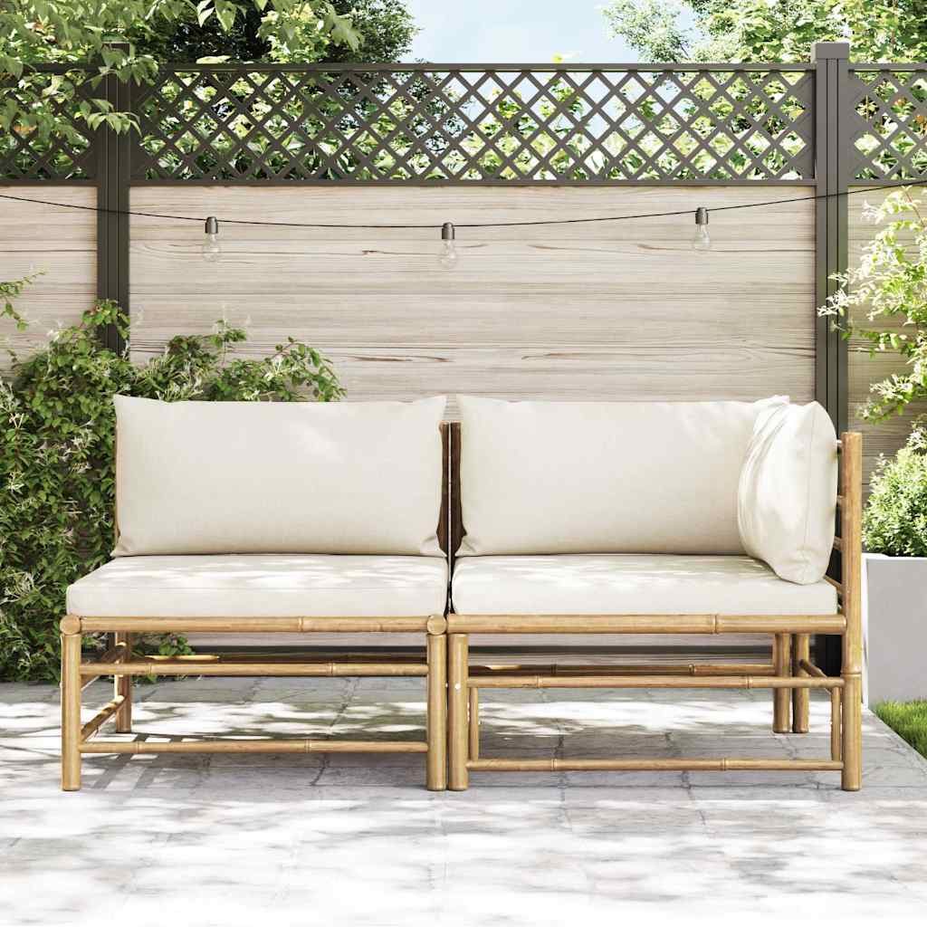 Vidaxl 2-delige loungeset met crèmewitte kussens bamboe