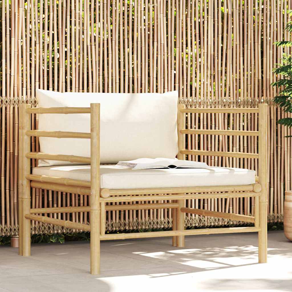 Vidaxl tuinbank met crèmewitte kussens bamboe