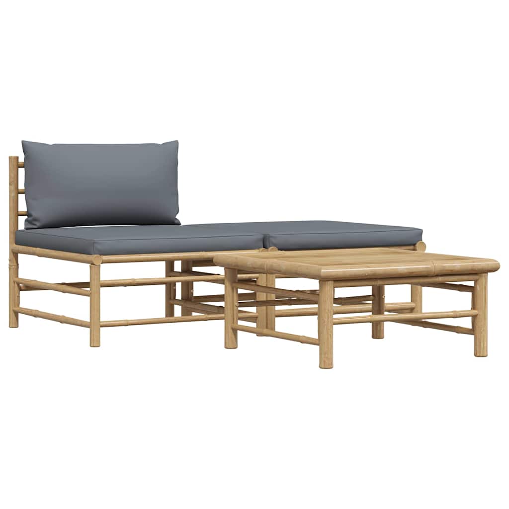 Vidaxl 3-delige loungeset met donkergrijze kussens bamboe