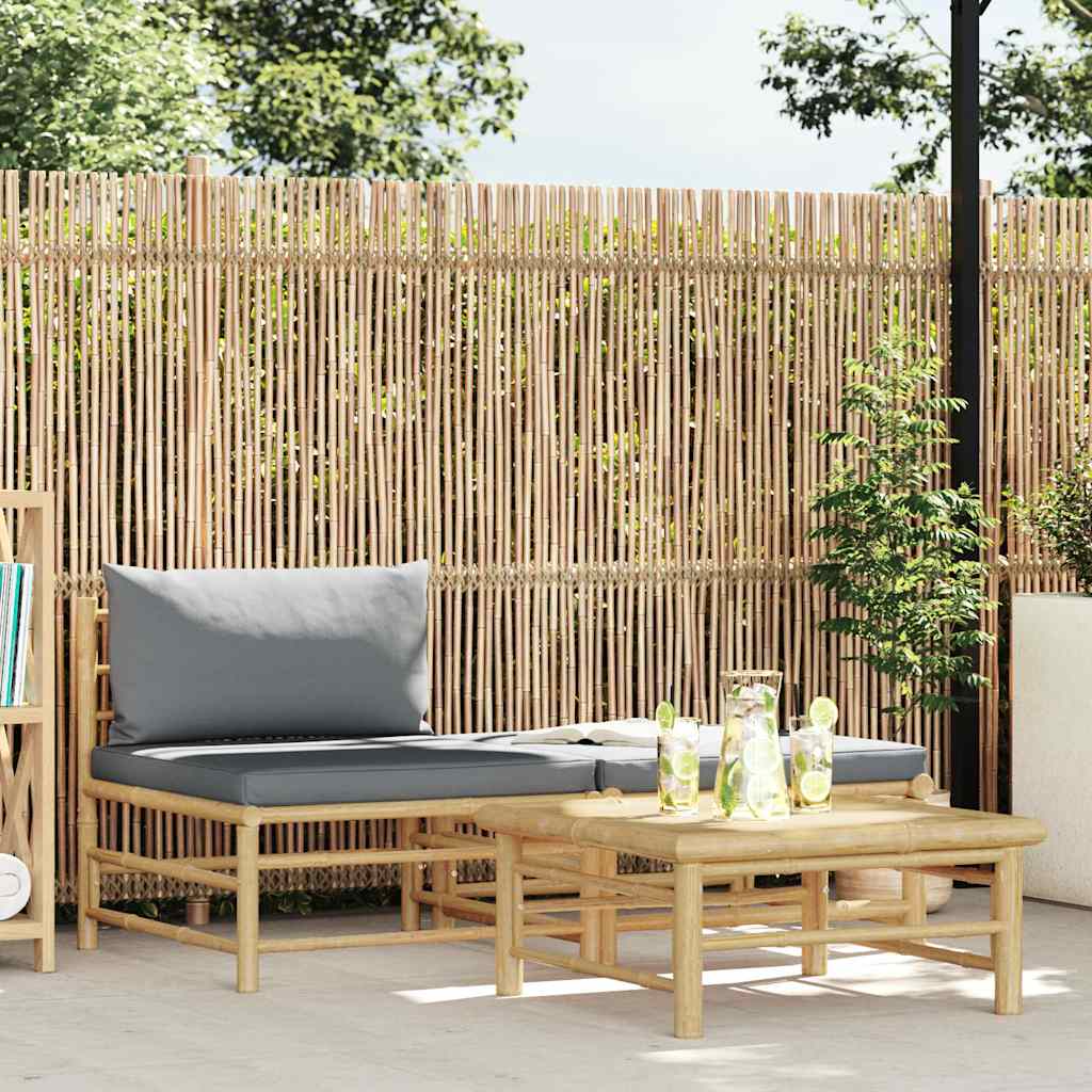 Vidaxl 3-delige loungeset met donkergrijze kussens bamboe