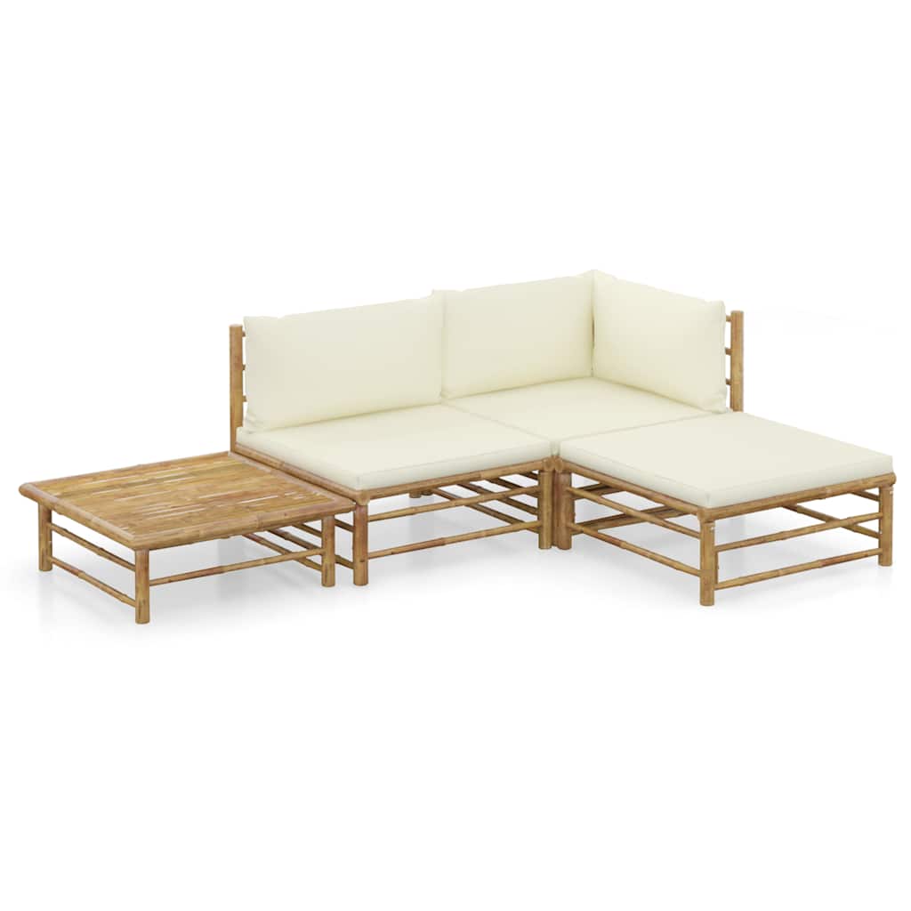 Vidaxl 4-delige loungeset met crèmewitte kussens bamboe