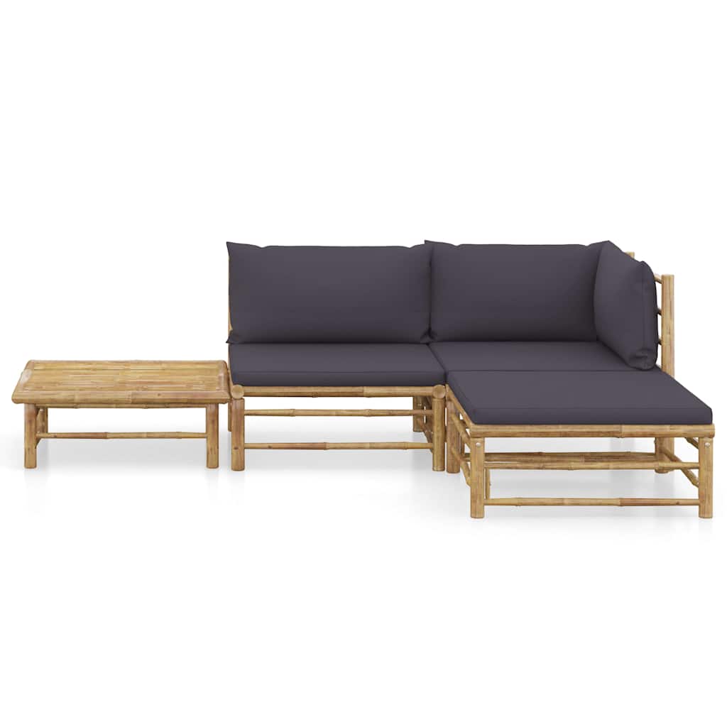 Vidaxl 4-delige loungeset met donkergrijze kussens bamboe