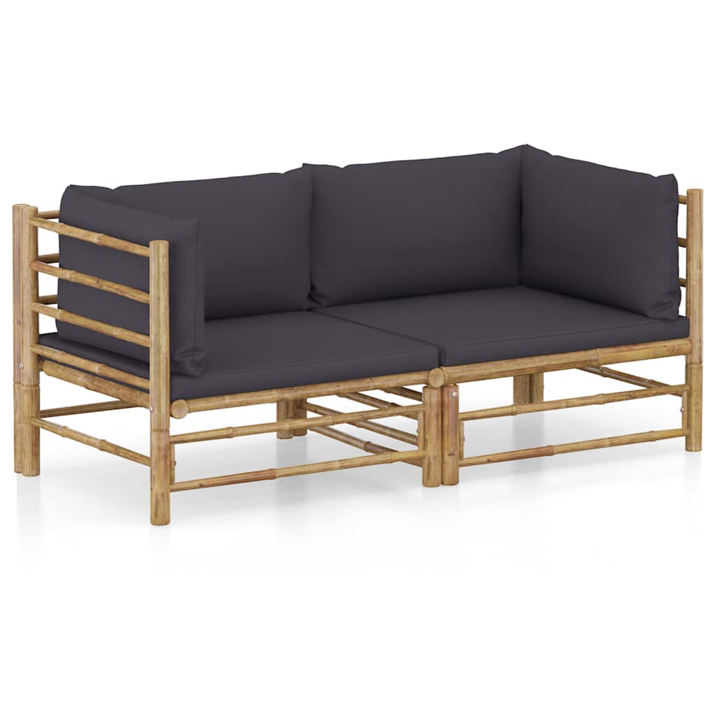 Vidaxl 2-delige loungeset met kussens bamboe donkergrijs