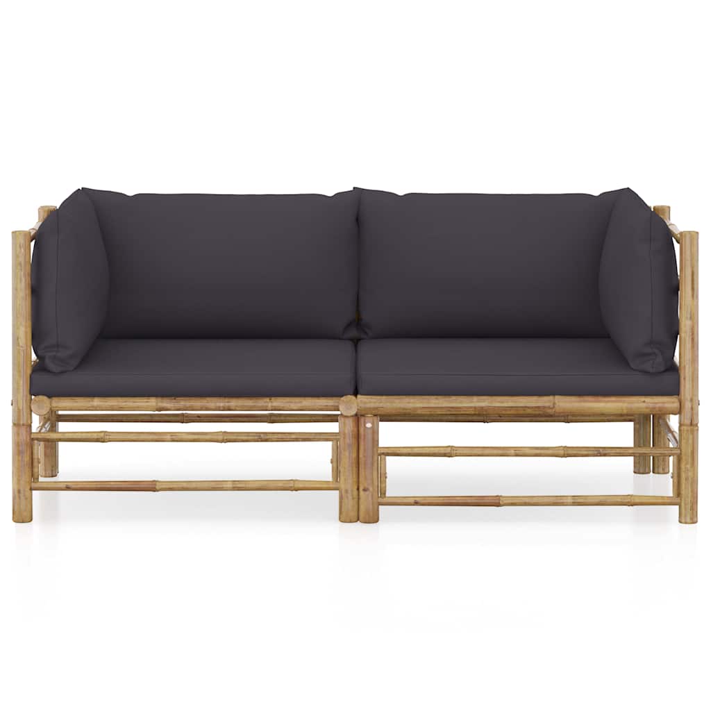 Vidaxl 2-delige loungeset met kussens bamboe donkergrijs