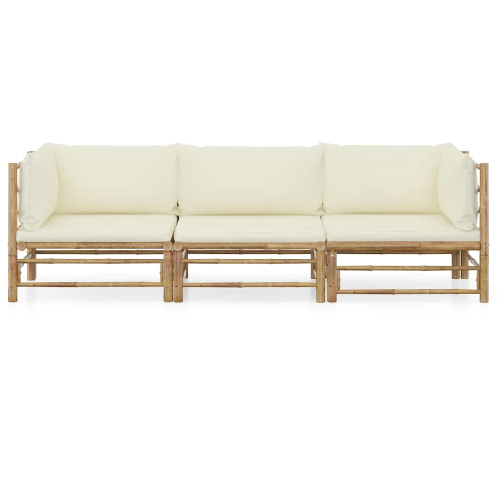 Vidaxl 3-delige loungeset met crèmewitte kussens bamboe