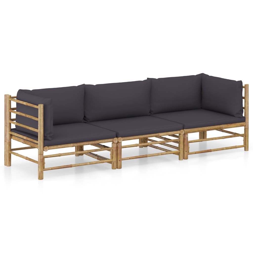 Vidaxl 3-delige loungeset met donkergrijze kussens bamboe