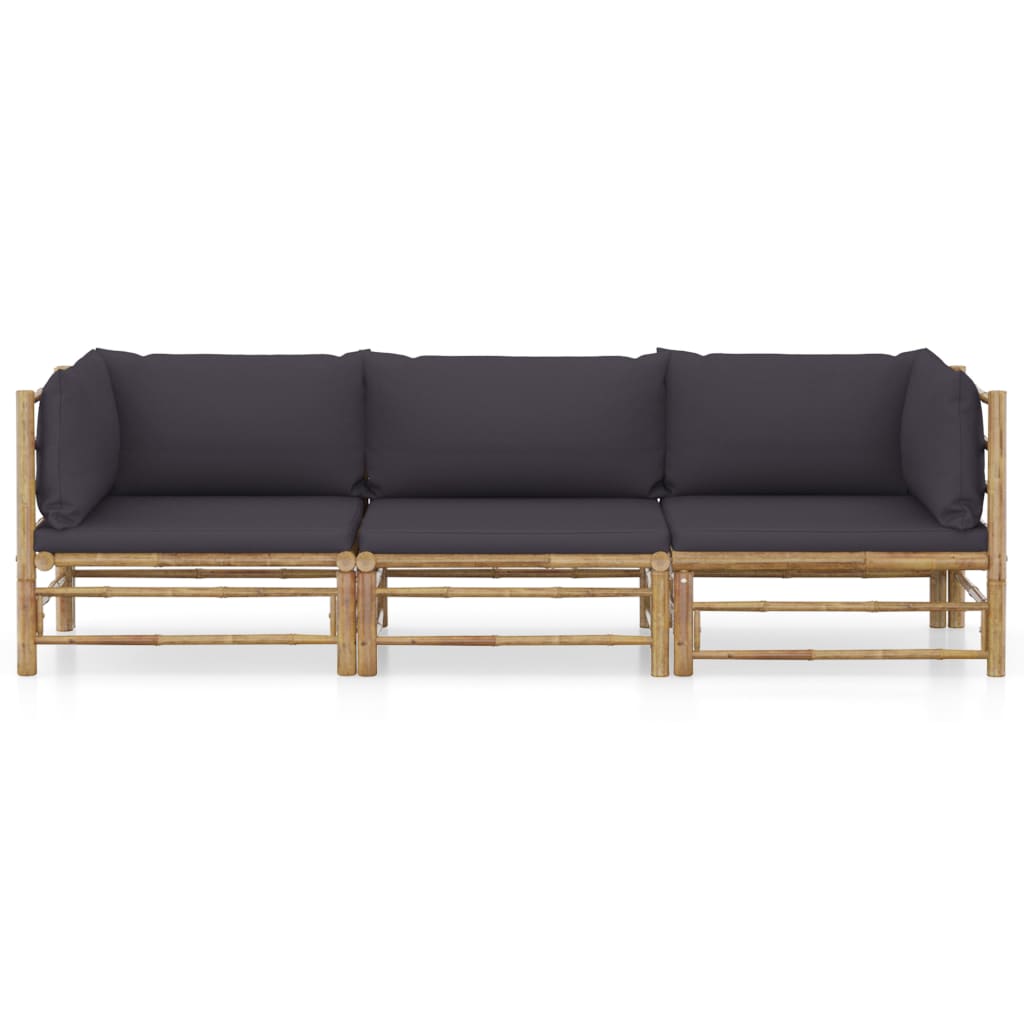 Vidaxl 3-delige loungeset met donkergrijze kussens bamboe