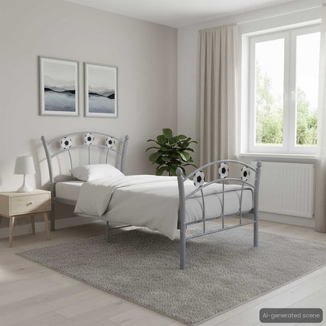 Vidaxl bedframe met voetbaldesign metaal grijs 90x200 cm