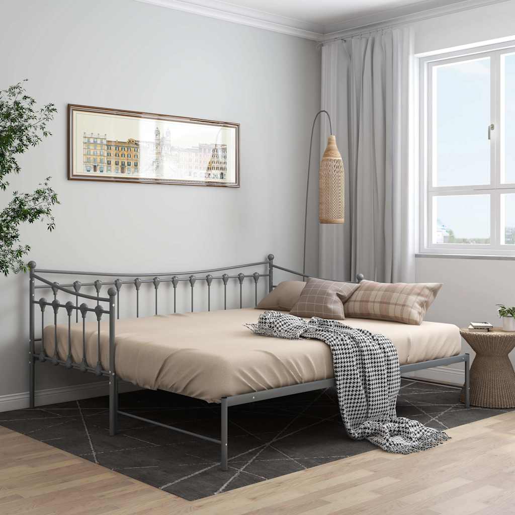 Vidaxl slaapbank uittrekbaar metaal grijs 90x200 cm