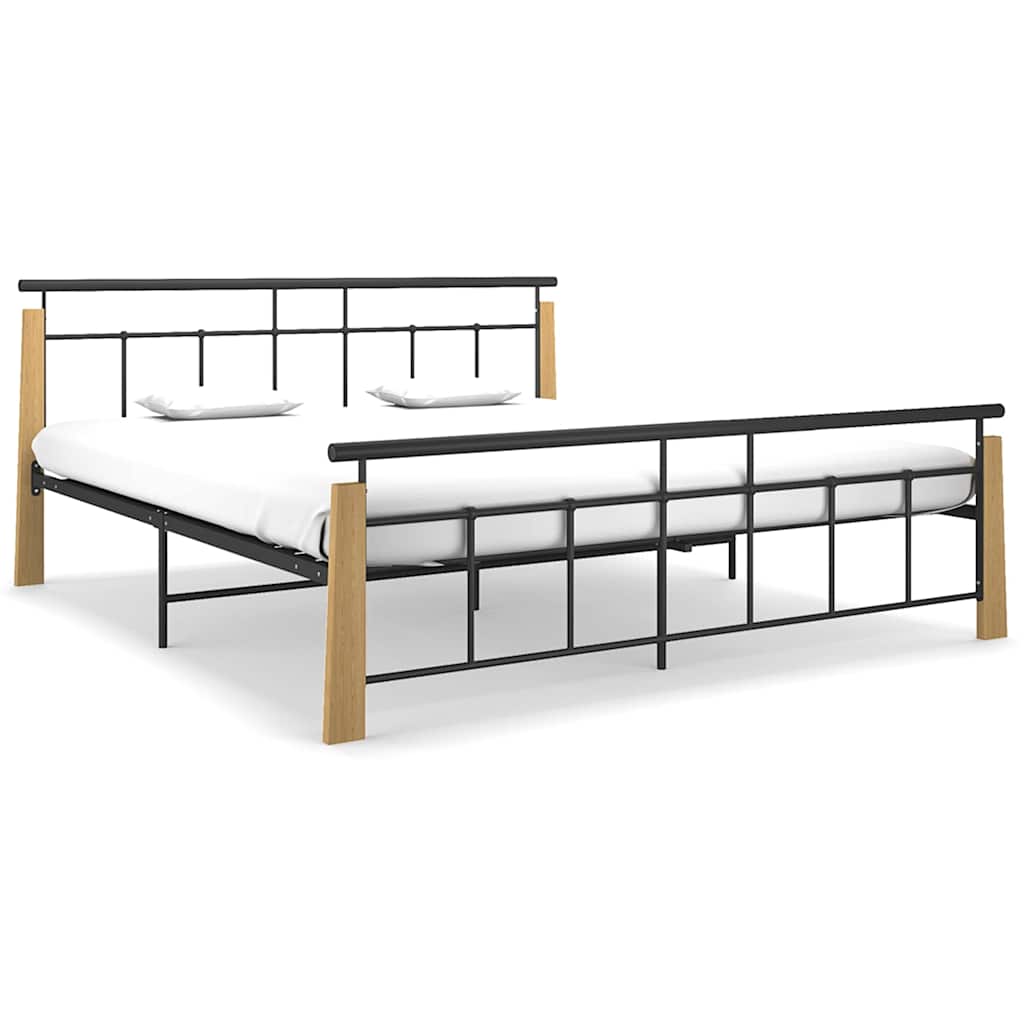 Vidaxl bedframe metaal en massief eikenhout 180x200 cm