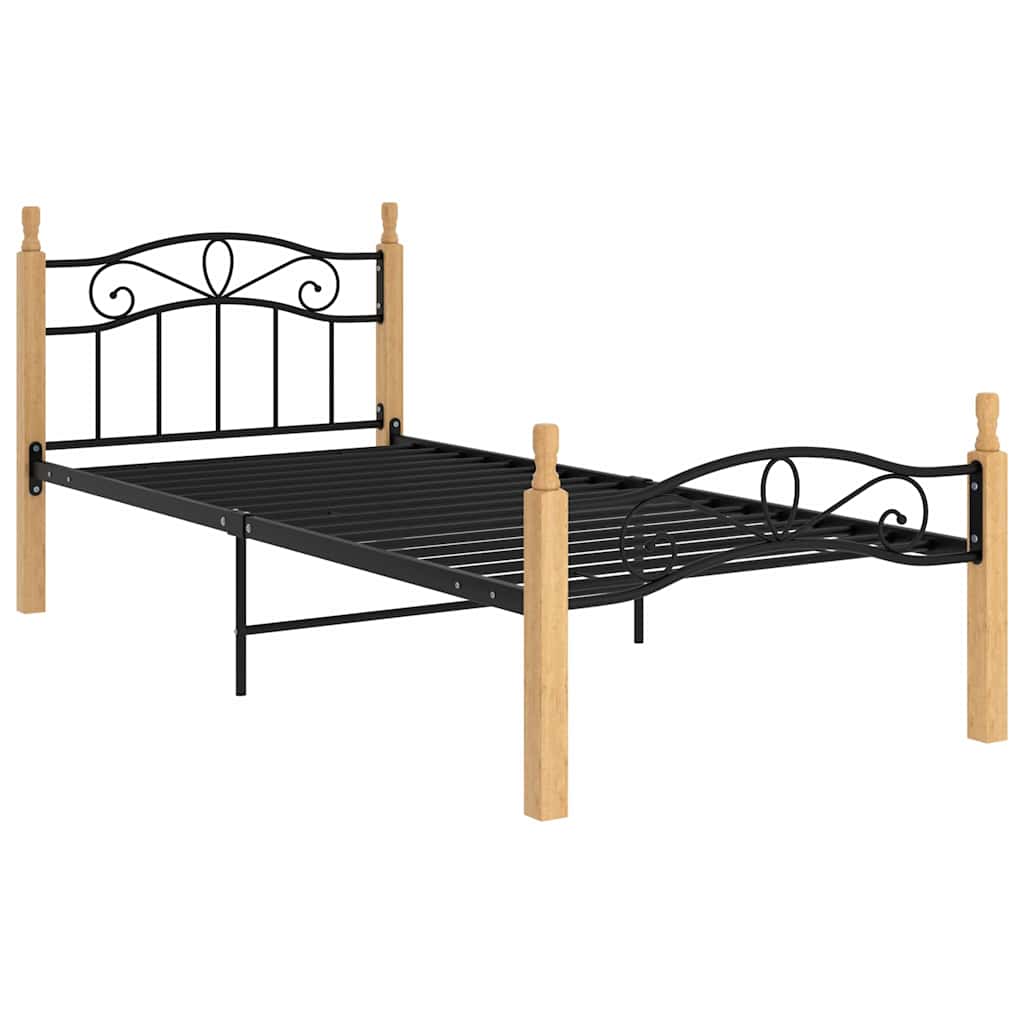 Vidaxl bedframe metaal en massief eikenhout zwart 100x200 cm
