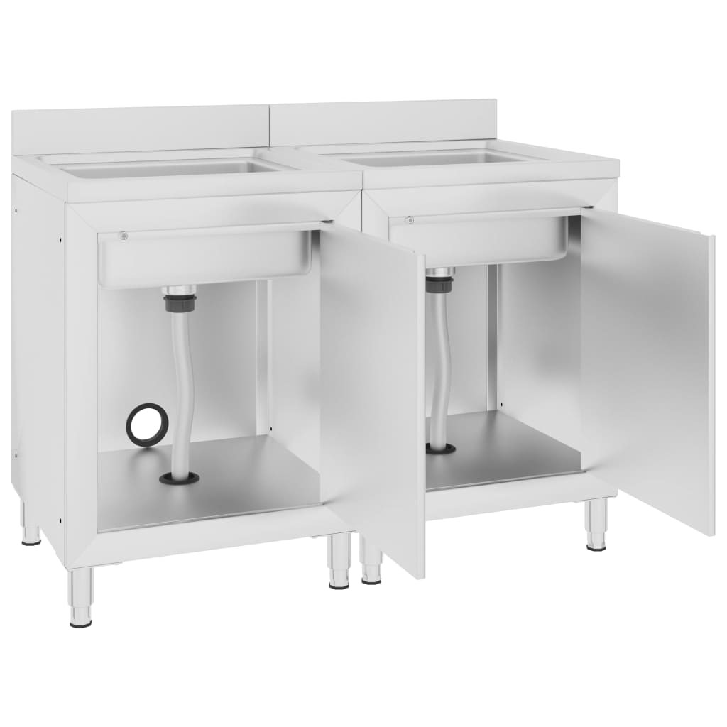 Armoires de lavabo Vidaxl Commercial 2 St en acier inoxydable