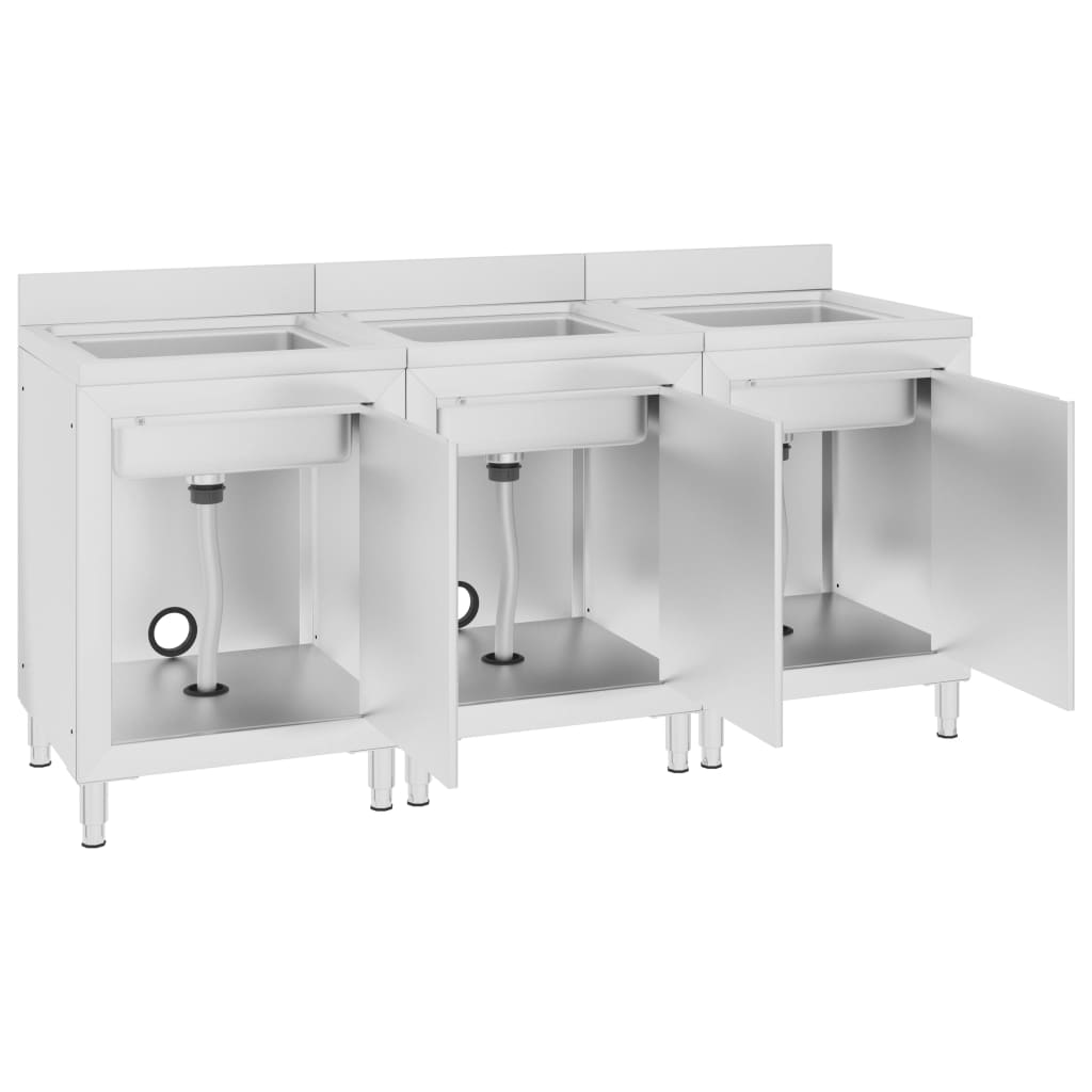 Vidaxl Washbasin Cabinets Commercial 3 St rustfritt stål