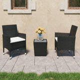 Vidaxl 3-delige bistroset poly rattan en gehard glas zwart