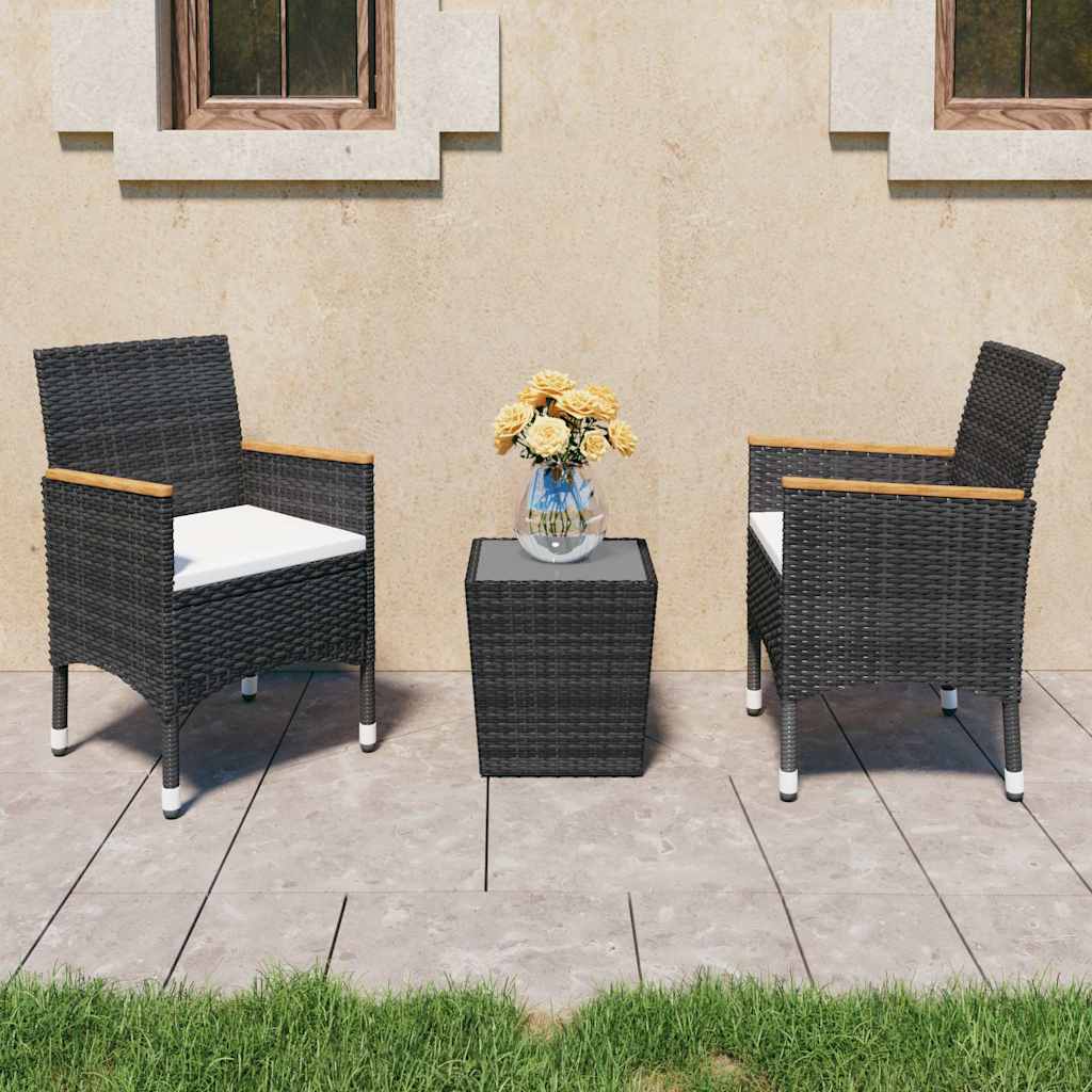 Vidaxl 3-delige bistroset poly rattan en gehard glas zwart