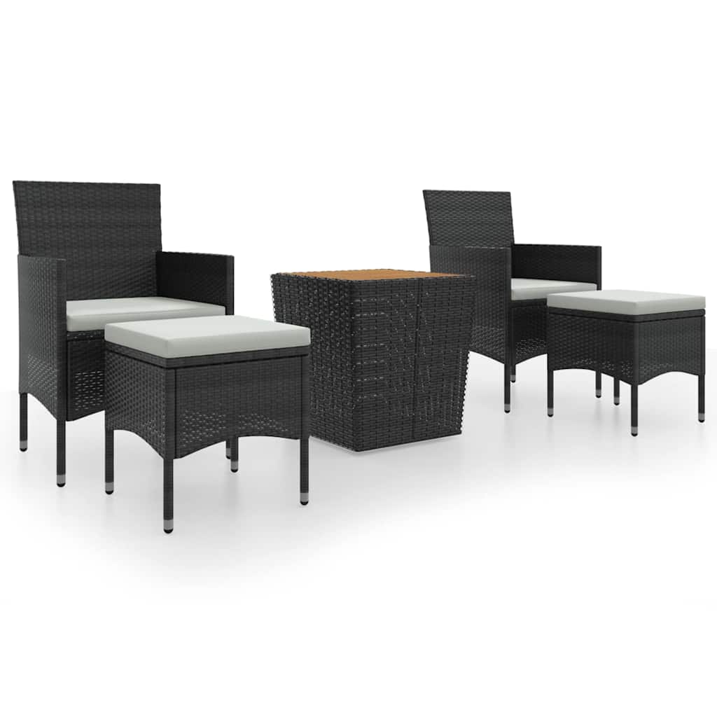 Vidaxl 5-delige bistroset poly rattan en massief acaciahout zwart