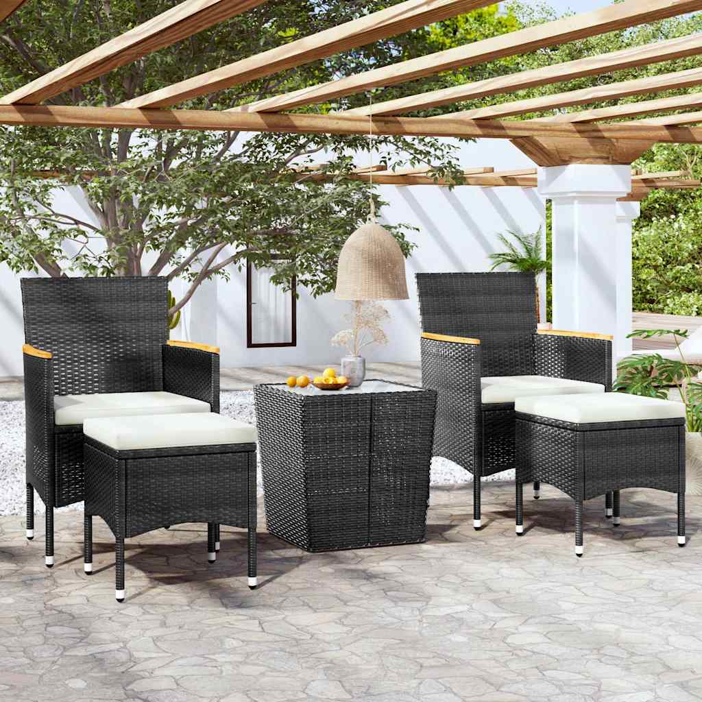Vidaxl 5-delige bistroset poly rattan en gehard glas zwart