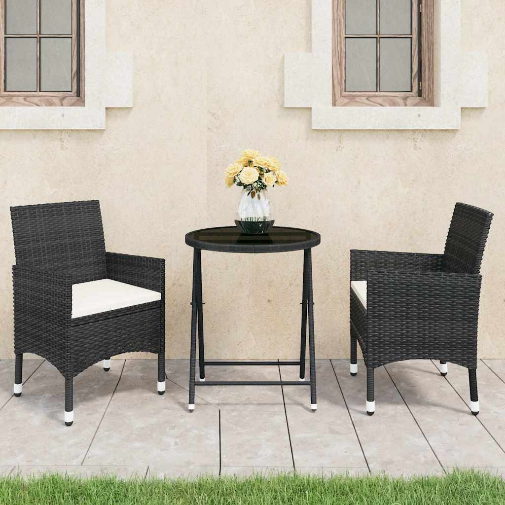 Vidaxl 3-delige bistroset poly rattan en gehard glas zwart
