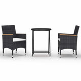 Vidaxl 3-delige bistroset poly rattan en gehard glas zwart