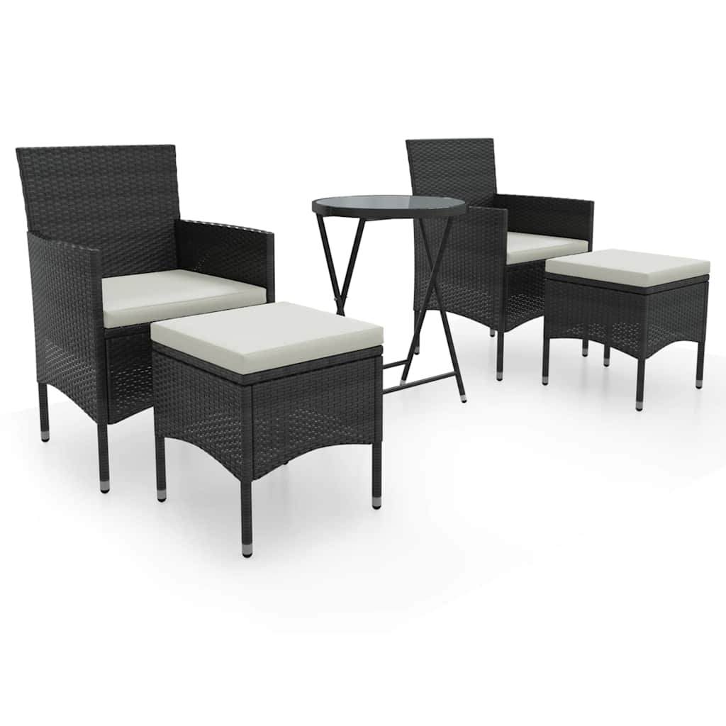 Vidaxl 5-delige bistroset poly rattan en gehard glas zwart