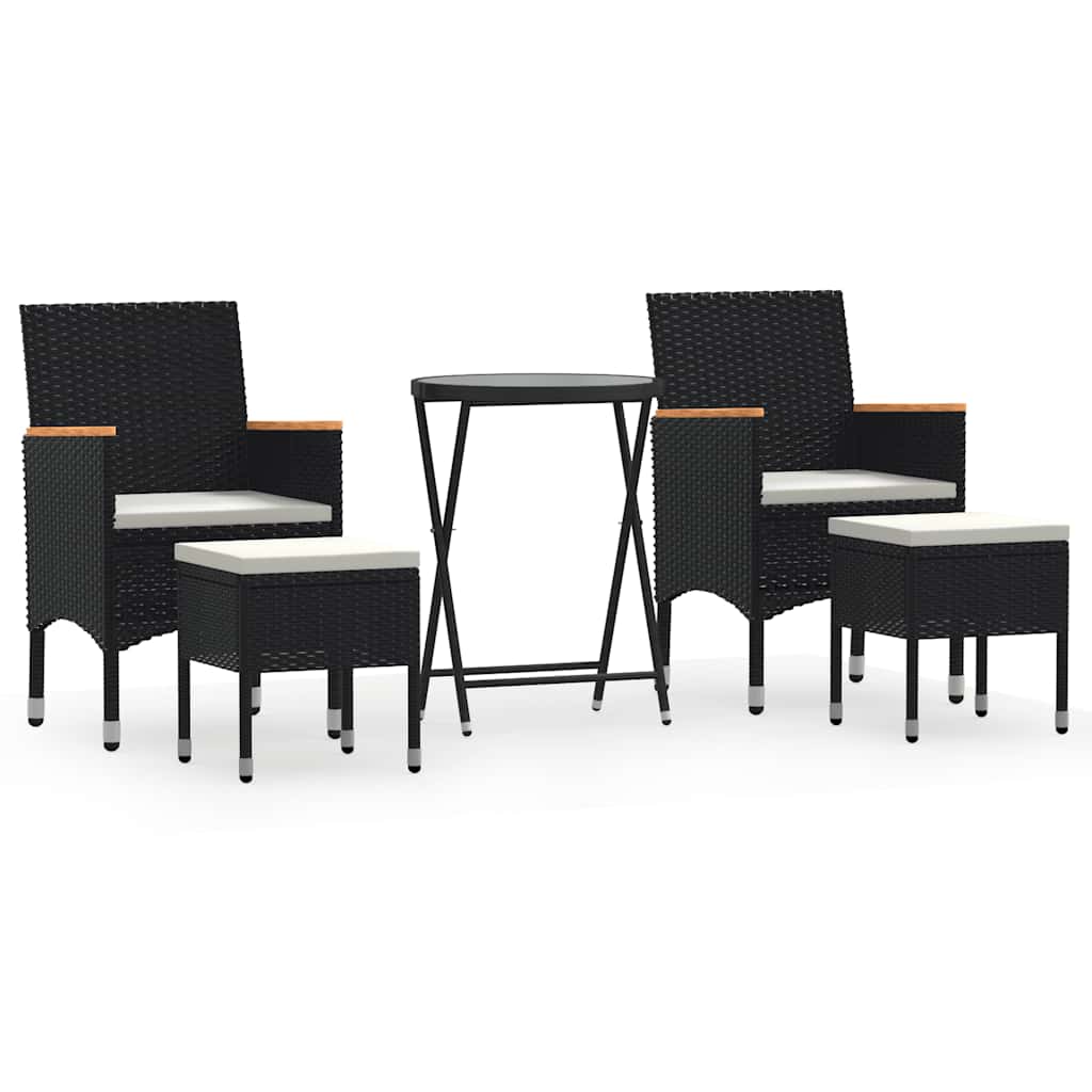 Vidaxl 5-delige bistroset poly rattan en gehard glas zwart