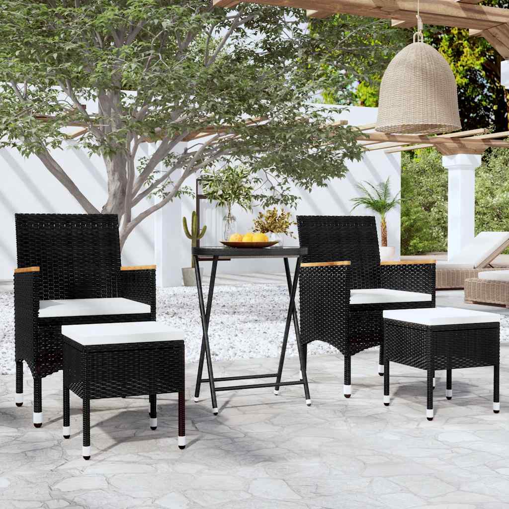 Vidaxl 5-delige bistroset poly rattan en gehard glas zwart