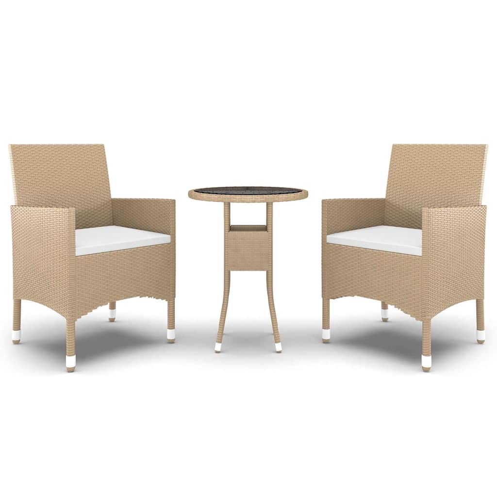 Vidaxl 3-delige tuinset poly rattan beige