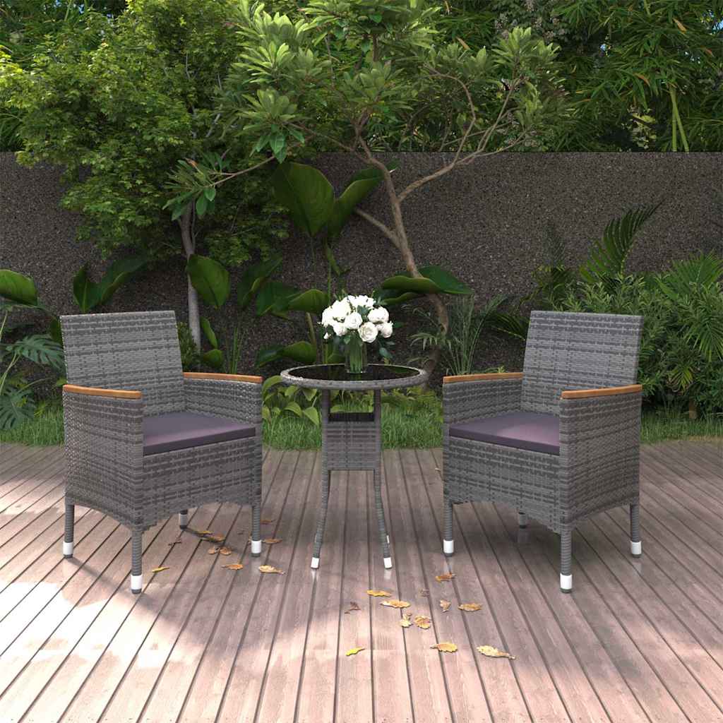 Vidaxl 3-delige tuinset poly rattan grijs
