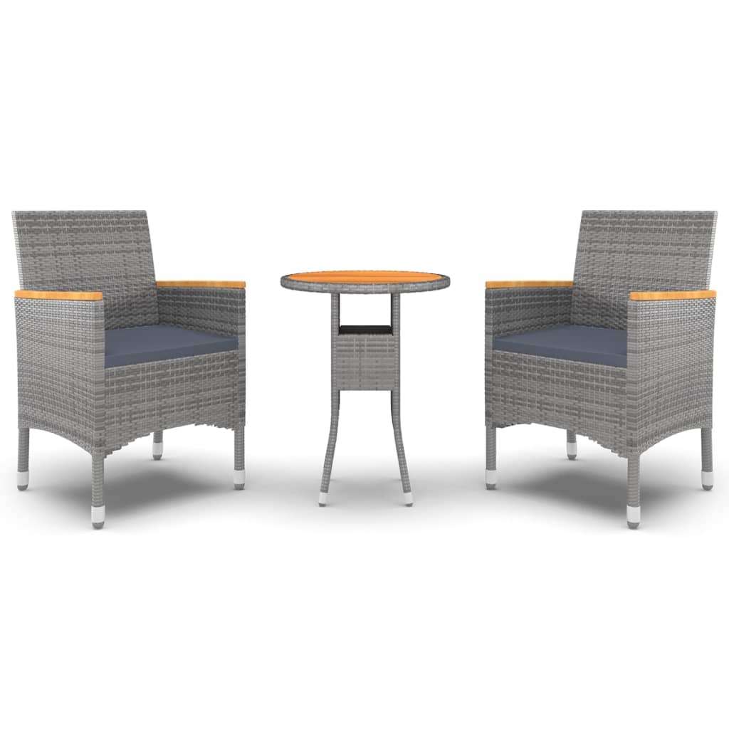 Vidaxl 3-delige tuinset poly rattan grijs