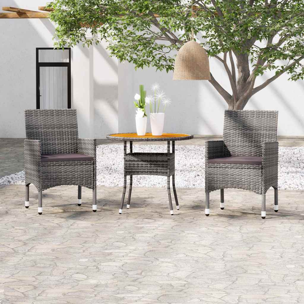 Vidaxl 3-delige tuinset poly rattan grijs