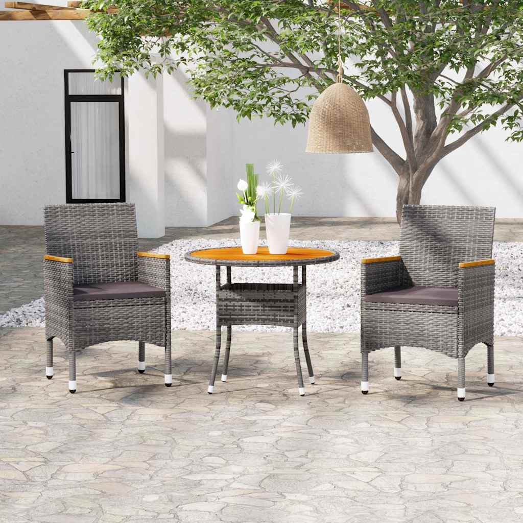 Vidaxl 3-delige tuinset poly rattan grijs