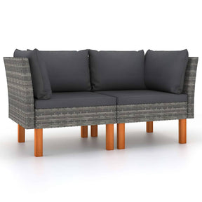 Vidaxl hoekbanken 2 st poly rattan en massief eucalyptushout