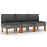 Vidaxl middenbanken 3 st poly rattan en massief eucalyptushout