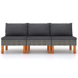 Vidaxl middenbanken 3 st poly rattan en massief eucalyptushout