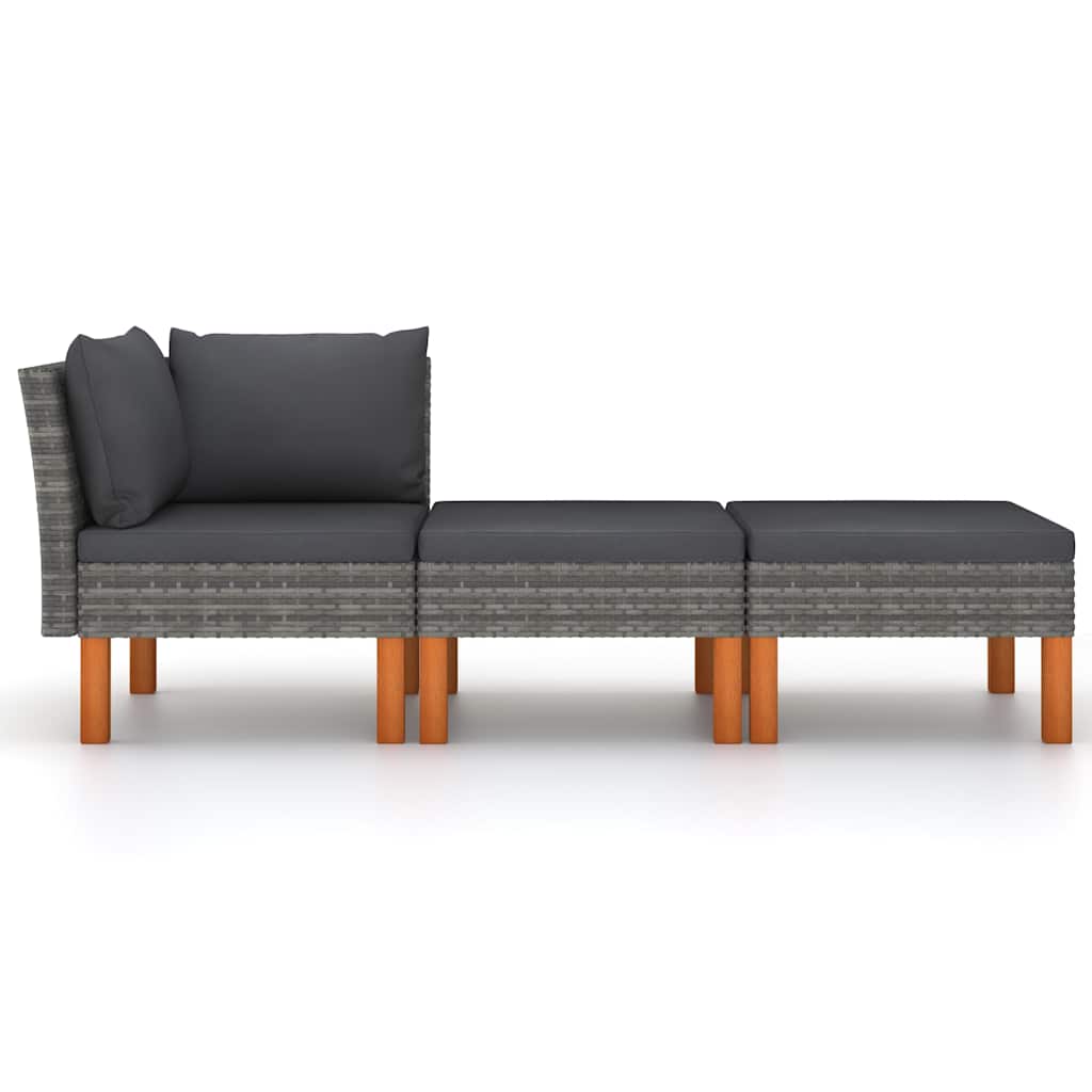 Vidaxl 3-delige loungeset poly rattan en massief eucalyptushout