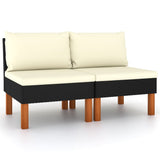 Vidaxl middenbanken 2 st poly rattan en massief eucalyptushout