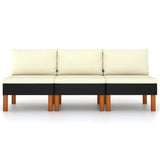 Vidaxl middenbanken 3 st poly rattan en massief eucalyptushout