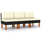 Vidaxl middenbanken 3 st poly rattan en massief eucalyptushout