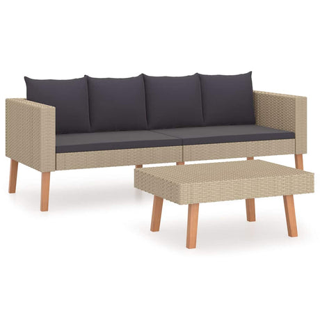 Vidaxl 2-delige loungeset met kussens poly rattan beige