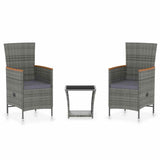 Vidaxl 3-delige loungeset met kussens poly rattan grijs