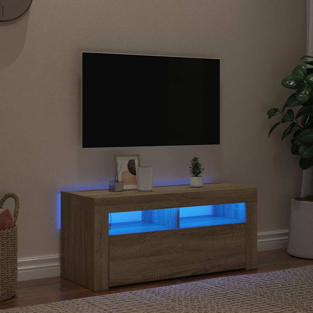 Vidaxl tv-meubel met led-verlichting 90x35x40 cm sonoma eikenkleurig