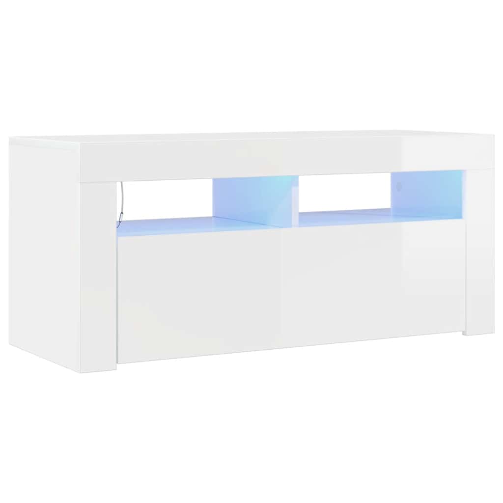 Vidaxl tv-meubel met led-verlichting 90x35x40 cm hoogglans wit