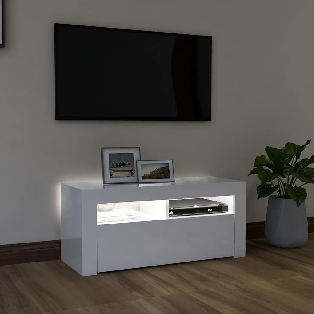 Vidaxl tv-meubel met led-verlichting 90x35x40 cm hoogglans wit
