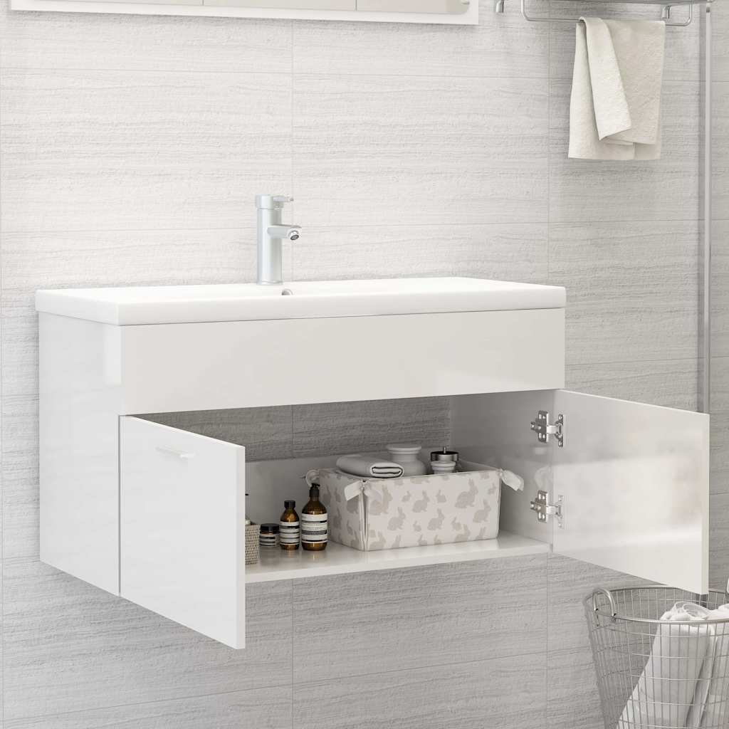 Vidaxl wastafelkast 90x38,5x46 cm bewerkt hout hoogglans wit